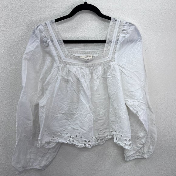 Universal Thread Eyelet white cropped ballon sleeves boho Size: M - Picture 2 of 6